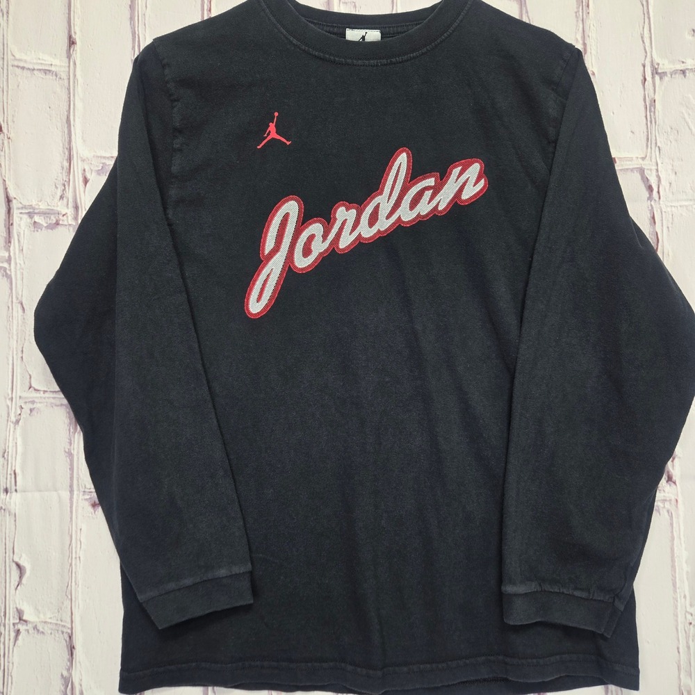 Y2K Jordan Michael Long Sleeve T Shirt Black Red Jumpman Graphic‎ Print Men Sz S